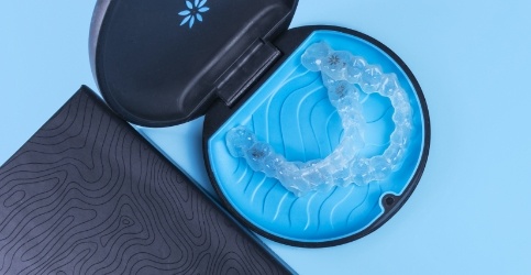 Invisalign clear braces in a carrying case