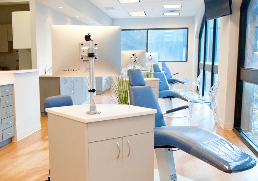 Row of orthodontic treatment chairs