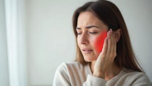 Woman experiencing the pain of TMJ disorder